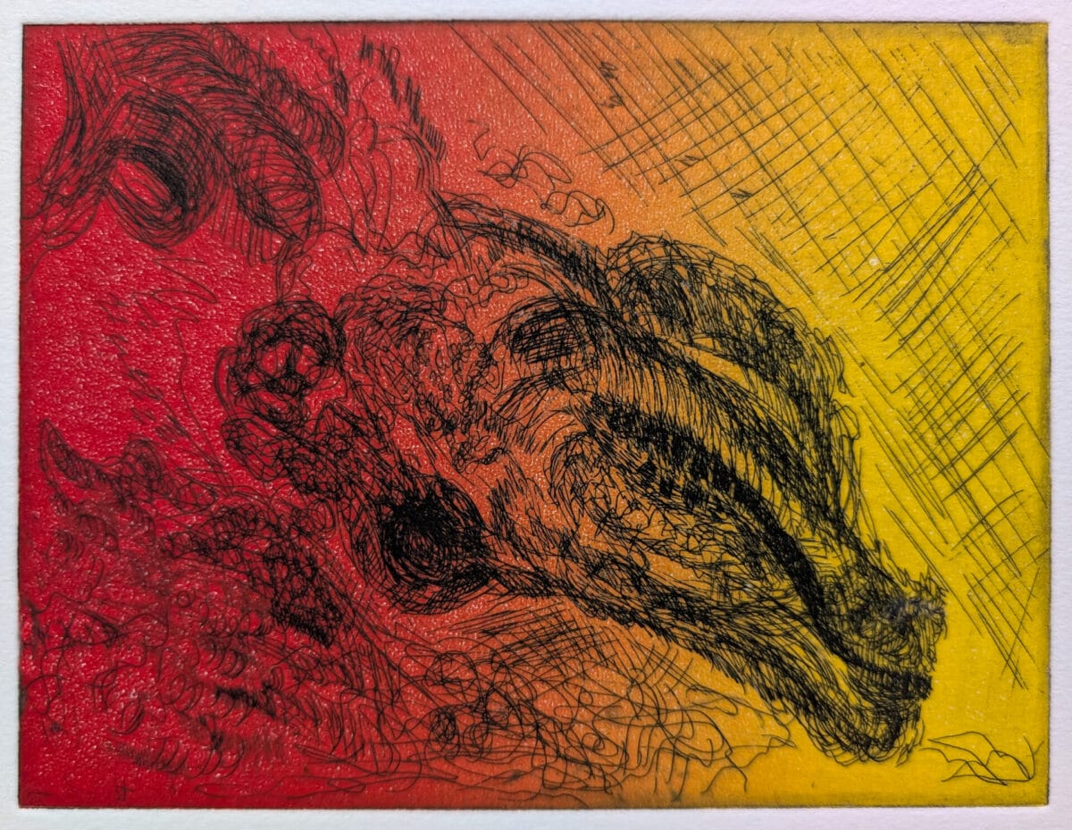 02 gervais chantal tete de taureau ecorchee no1 de la serie labattoir photogravure a leau forte et impression en relief avec rouleau 2025